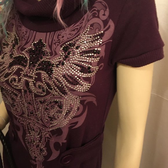 RARE FIND y2k deep purple dereon sweater dress with crystal details! - Picture 7 of 16